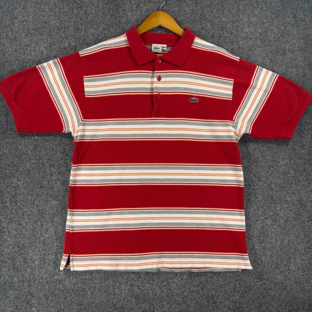 Lacoste Vintage Striped Polo Shirt Men XXL (Fits XL) Red White Pique Cotton